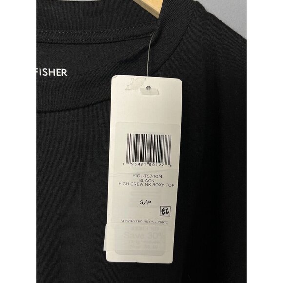 NWT EILEEN FISHER Womens S Solid Black High Crew Neck Boxy Fit Top Shirt - Picture 3 of 6